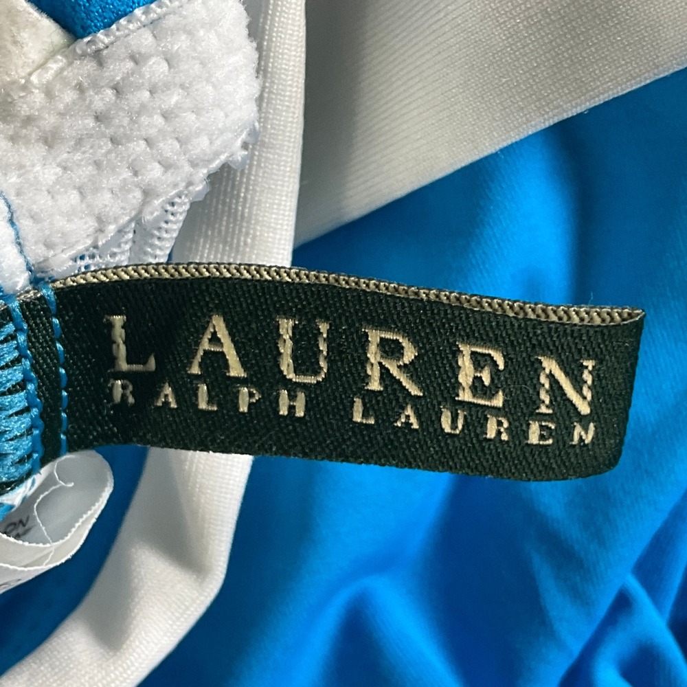 Lauren Ralph‎ Lauren One Piece Swimsuit Blue Ruched Skirt Halter Size 10 - Picture 3 of 11